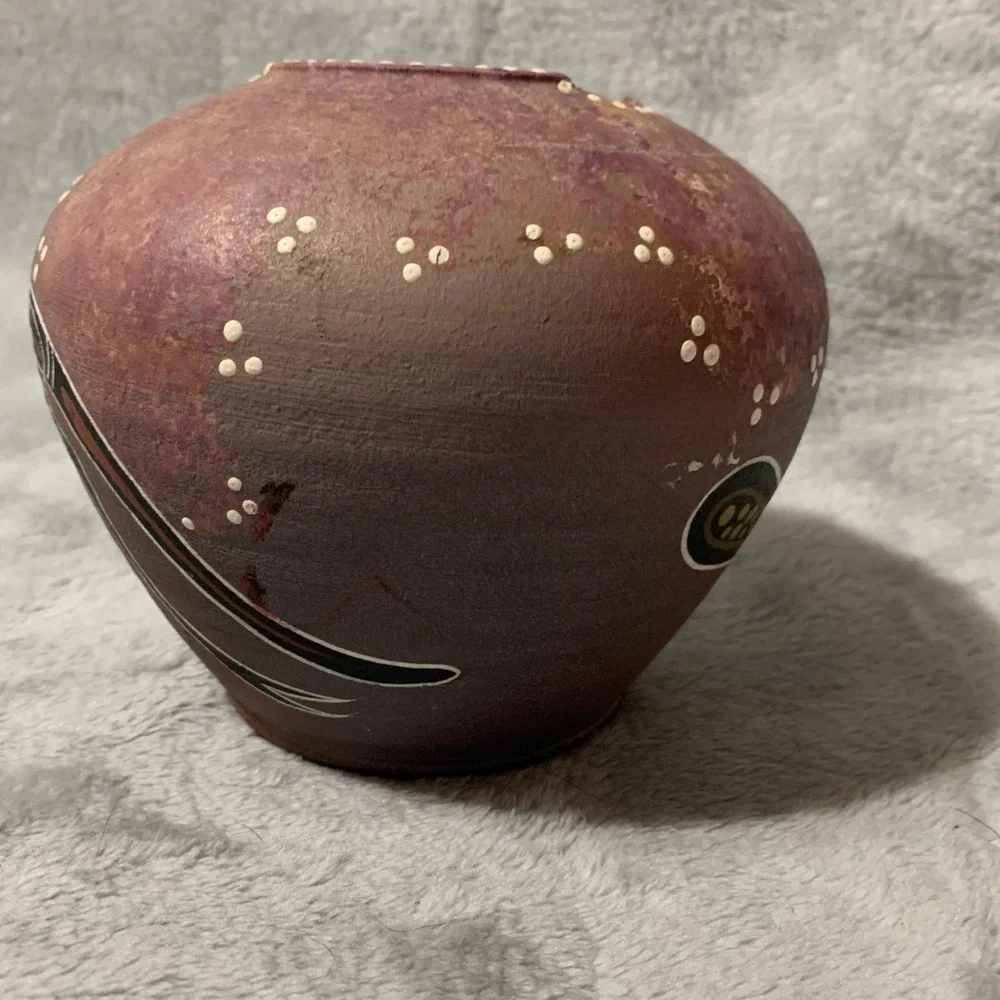 K Lightfoot Hand Painted Pottery Vase Kangaroo Aboriginal Art Unique Collectible